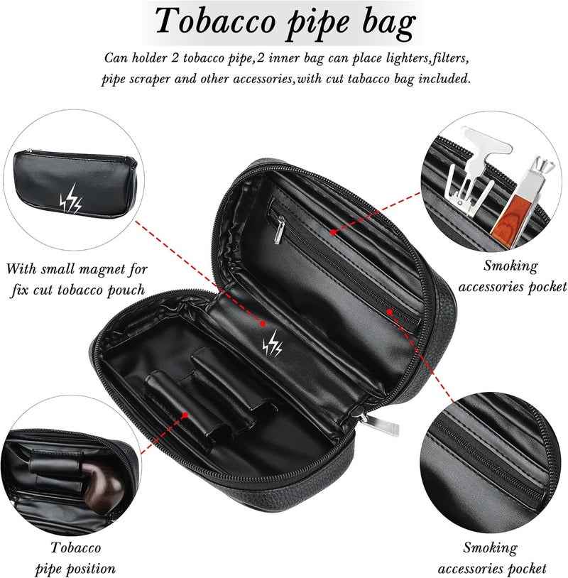 Linkidea Vegan Leather Tobacco Pipe Bag, Multi-Function Travel Tobacco Pipe Bags & Pouches, Tobacco Pipes & Accessories Bag for Great Gifts (Black) - Image 4